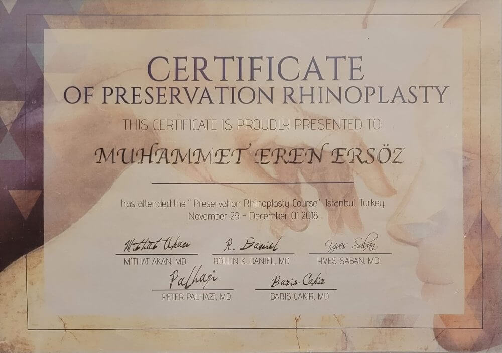 Eren ersoz - certificate of preservation rhinoplasty