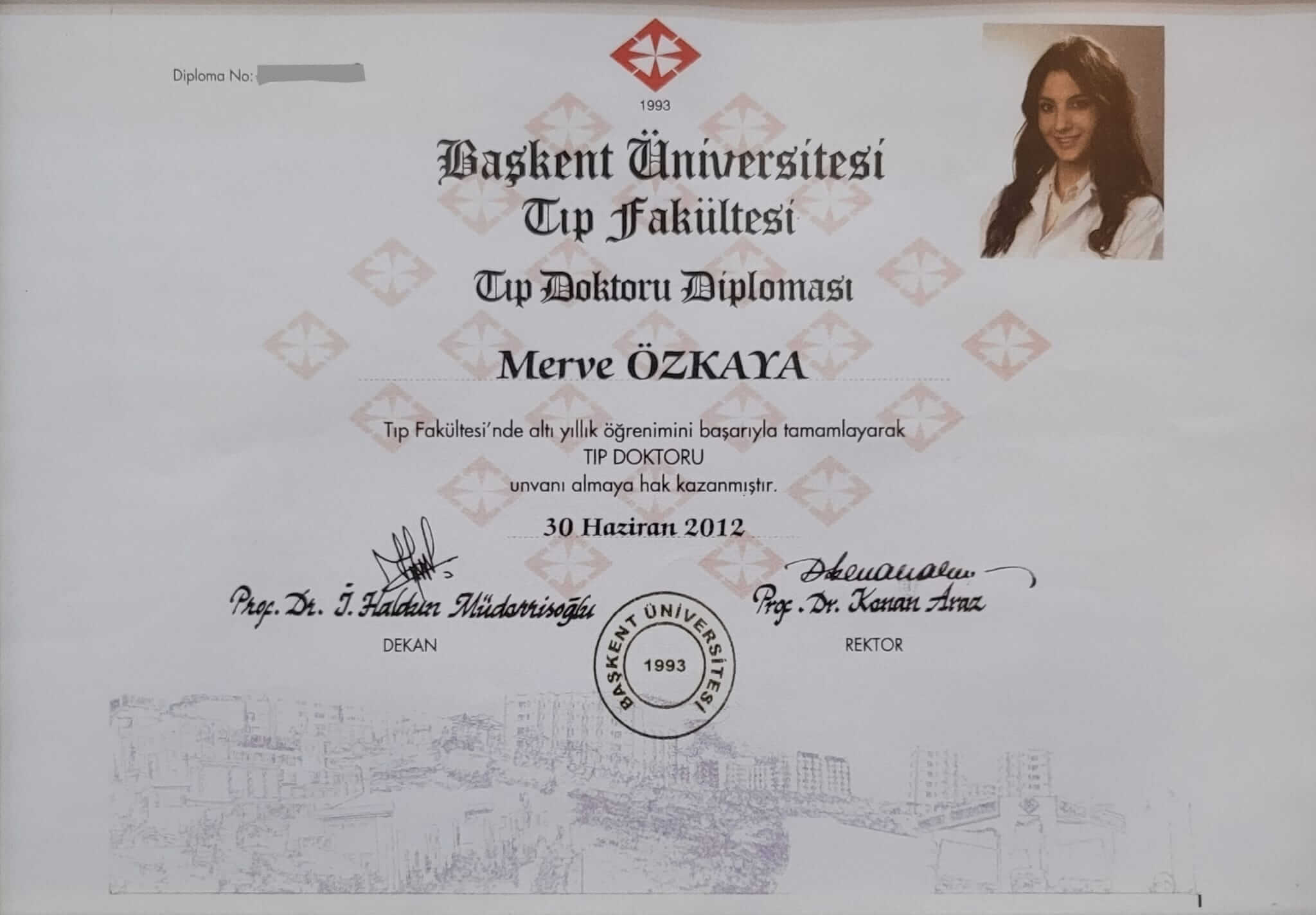 Md merve ozkaya university diploma