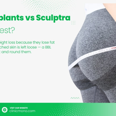 Side-by-side comparison of BBL, butt implants and Sculptra buttock augmentation results on three female figures