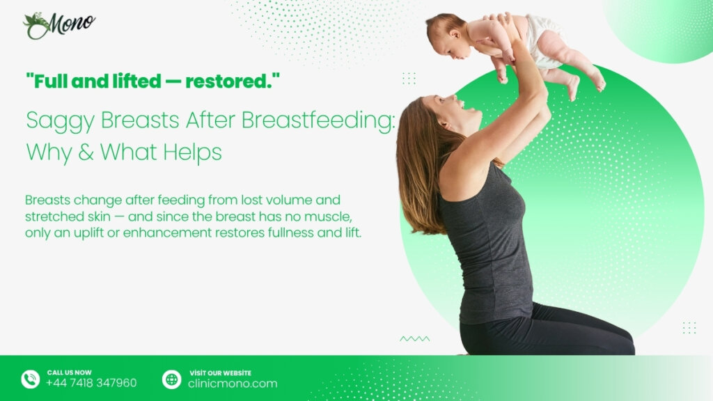 Breasts change after feeding from lost volume and stretched skin — and since the breast has no muscle, only an uplift or enhancement restores fullness and lift.