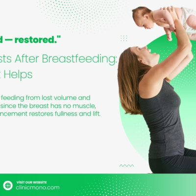 Breasts change after feeding from lost volume and stretched skin — and since the breast has no muscle, only an uplift or enhancement restores fullness and lift.
