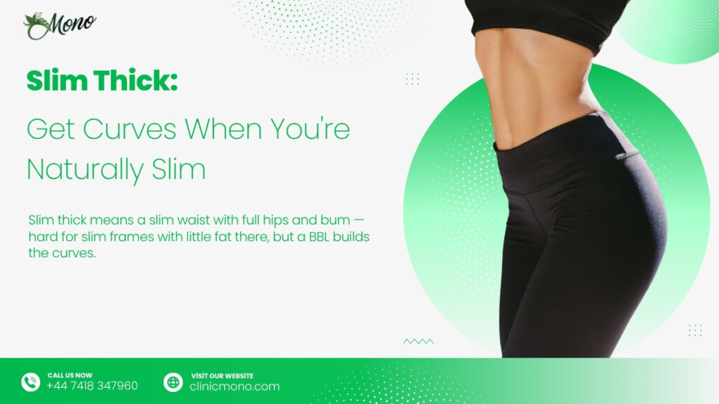 Slim woman with a small waist and full curvy hips and bum showing a natural slim-thick figure after a BBL